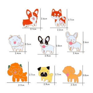 Leuke cartoon hond geëmailleerde reversspelden set, legering dier broches met afmetingen.