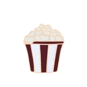 Cute popcorn enamel pin badge, red and white striped food brooch for clothing and bags.