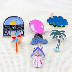 Cartoon Alloy Enamel Brooch Creative Tropical Sun Cloud Palm Tree Balloon Windmill Slippers Shape Lapel Pin Badge Jewelry Gift For Unisex