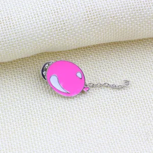 Pink balloon enamel lapel pin with tiny chain, cute alloy brooch for clothes and bags.