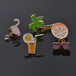 Tropical enamel lapel pins set featuring flamingo palm tree cocktail and cute sunglasses.