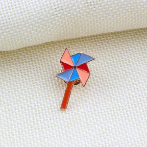 Colorful enamel pinwheel brooch detail, creative alloy lapel badge for daily decoration.