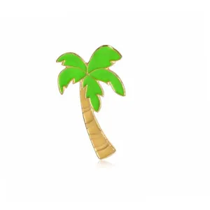 Enamel palm tree lapel pin gold green tropical brooch cute fashion clothing accessory badge
