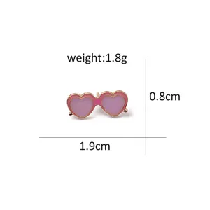 Pink heart sunglasses brooch enamel alloy lapel pin cute badge accessory 1.9x0.8cm