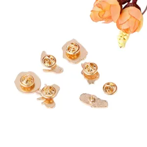 Fashion alloy enamel lapel pins brooches back view set, stylish metal badge accessories for clothing.