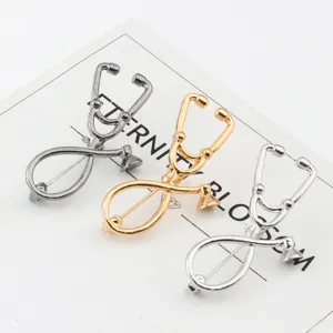 Stethoscope brooch pin metal medical doctor nurse badge apparel hat decorative accessory set