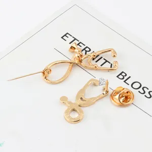 Gold stethoscope brooch pin doctor nurse medical badge apparel enamel lapel jewelry accessory