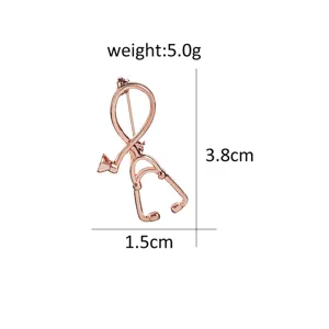 Rose gold stethoscope brooch pin alloy medical doctor badge clothing hat decoration accessory 3.8cm