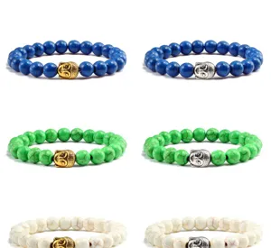Turquoise steen kraal armband met boedha hoofd bedel elastische sieraden voor dagelijks
