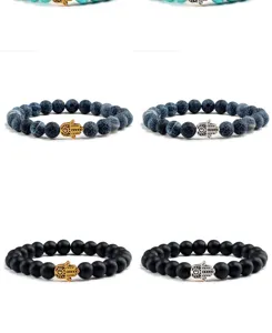 Bracelet de perles de yoga transfrontalier avec pendentif main de hamsa en métal élégant.