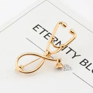 Golden stethoscope brooch alloy pin medical doctor badge stylish clothing accessories