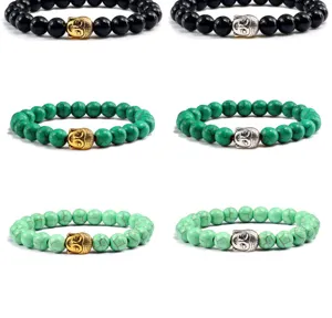 Kralenarmband van natuursteen met Boeddha-hoofd hanger in verschillende aantrekkelijke kleuren.