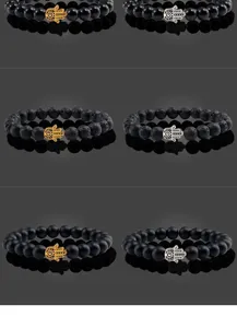Ensemble de bracelet de perles Hamsa Hand pierre de lave noire bijoux de yoga élastiques