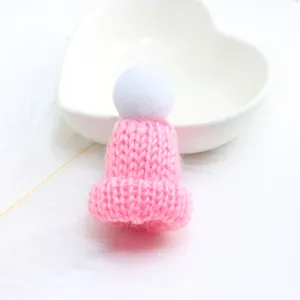 Cute pink knitted mini hat brooch with white pom pom apparel bag pin decoration accessory
