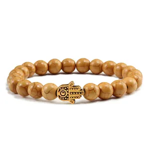 Bracelet de perles en pierre turquoise main de hamsa yoga pour hommes femmes bijoux zen