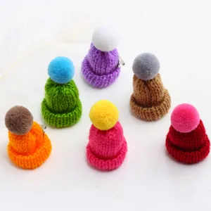 Colorful mini knitted hat brooches cute pompom woolen pins for clothing bag decoration