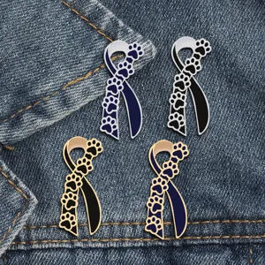 Creative Ribbon Awareness Enamel Brooch Pin Set Alloy Dog Paw Print Badge Lapel Pin Jewelry Gift For Clothes Scarf Bags Unisex