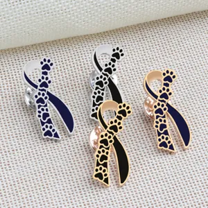 Paw print ribbon enamel pin set, cute alloy brooch badge for collars and scarves.