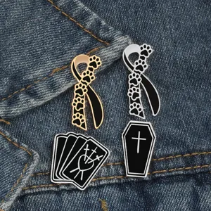 Gotische Emaille Speld Set Tarot Kaarten Doodskist Lint Broches Sieraden