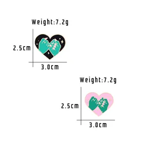 Detail view of cute heart-shaped pinky promise enamel pin, alloy badge with dimensions.