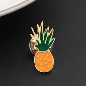 Cute pineapple enamel lapel pin, gold plated alloy brooch for women and girls clothing accessories.
