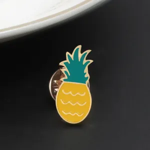 Pineapple enamel brooch detail view, sweet botanical alloy pin showing exquisite drip oil craft.