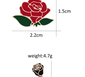 Spilla in smalto rosa rossa e nera in lega, eleganti gioielli di modo regalo dettagli.
