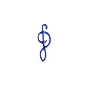 Blue music note enamel brooch detail shot, alloy metal lapel pin badge accessory.
