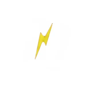Close-up detail shot of a vibrant yellow lightning bolt enamel metal brooch pin.