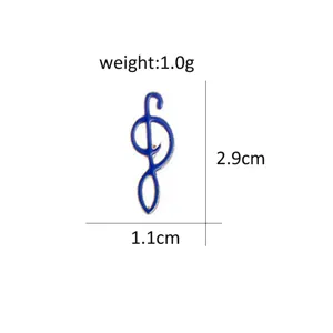 Detailed view of the blue musical note brooch showing exact dimensions and lightweight design.