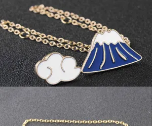 Fudschijama Wolken Emaillierte Brosche Set kreative Goldkette Schmuck Modische Metall Abzeichen.