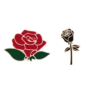 Spilla in Lega di Fiori di Rosa Smaltata del Fumetto Simpatici Distintivi Mini Neri Rossi Gioielli per Corsetto di Nozze Regalo per Abbigliamento Donna