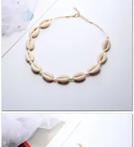 Natürliche Muschel geflochtene Choker Halskette, verstellbarer Strand Urlaub Schmuck.
