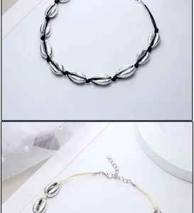 Handgefertigte silberne Muschel Choker Halskette verstellbarer Strand Urlaub Schmuck.