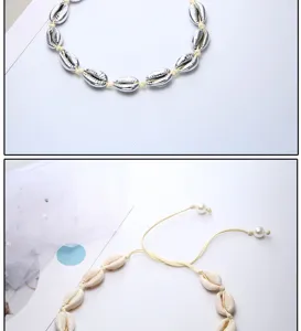 Collana girocollo stile hawaiano in conchiglie di cauri fatta a mano con cordino regolabile donna.