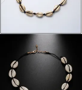 Böhmische Kaurimuschel Choker Halskette für Damen, handgemachter geflochtener Strand Schmuck.