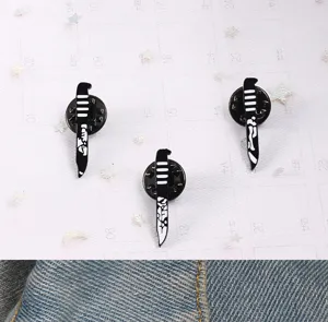 Punk style black alloy enamel knife brooch pins, cool badge backpack accessories for men and women