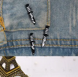 Punk style black dagger alloy brooch pin badge for backpack and clothing decoration.