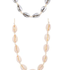 Natürliche Muschel Gewebte Halskette Böhmischer Strand Choker Schmuck Detail Ansicht.
