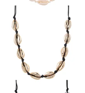 Handgemachte Naturkurienschmuck Kette mit schwarzem Kordel, Strandurlaub Stil Accessoire.