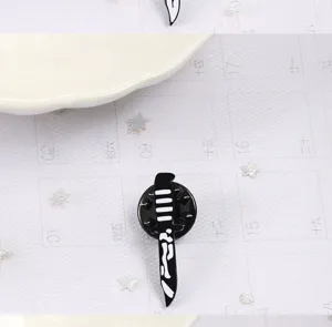 Punk style black dagger enamel pin detail shot, alloy metal badge pendant for bags and clothes.