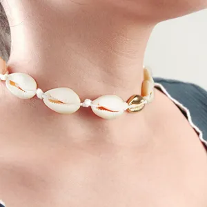 Hawaiianischer Stil natürliche Kaurimuschel Choker Halskette am Hals für Damen Strand Schmuck