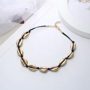 Natürliche Muschel-Scheibe Geflochtene Halskette Einstellbare Choker Hawaiian Strand Stil Handgefertigte Muschel Kordel Halskette Für Damen