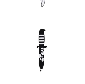 Detailed view of the punk style black alloy knife brooch badge, featuring unique handle and blade texture.