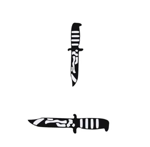 Detail view of the punk style alloy knife brooch showing black tactical dagger design.