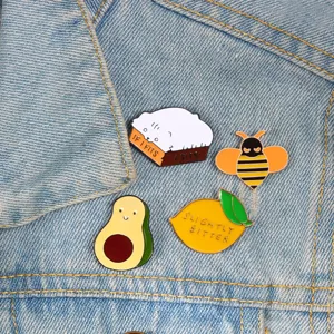 Cute Cartoon Cat In Box Avocado Lemon Bee Alloy Enamel Brooch Pin For Denim Jacket Backpack Shirt Student Kids Unisex Lapel Badge Jewelry Gift
