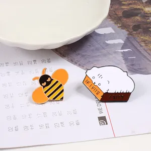 Cute cartoon cat and bee enamel pins, alloy metal brooches for shirts backpacks and bags.