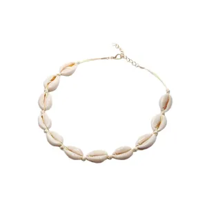 Hawaiian style handmade natural cowrie shell choker necklace with adjustable lobster clasp.