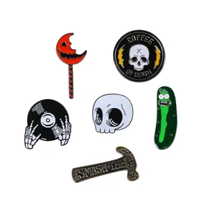 Halloween punk émail broche ensemble gothique crâne disque marteau badges accessoires