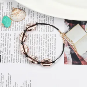 Böhmischer Sommer Strand Muschel Gewebtes Armband Gold Kaurimuschel Fußkettchen Damen